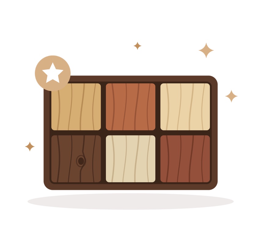 A box of different wood samples