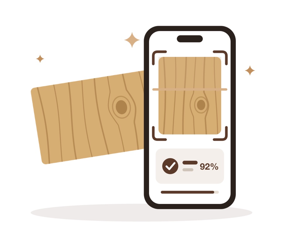 A phone scanning a wooden board